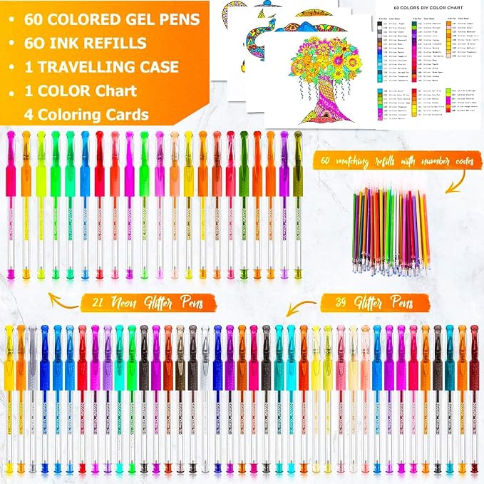 Soucolor 120 Pack Gel Pen 60 Glitter & 60 Refillss - Image 2