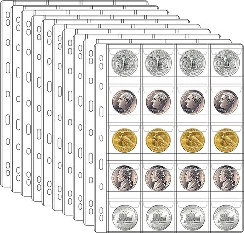 10 Sheets Coin Collection Pages, Coins Pocket Page by Ettonsun