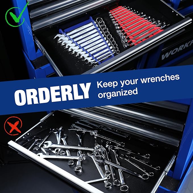 WORKPRO 2-Pack Magnetic Wrench Organizer, 12-Piece Wrench Holder Set for Tool Box Drawer, Wrench Rack Tool Trays SAE(1/4" - 15/16") and Metric(6mm-24mm)