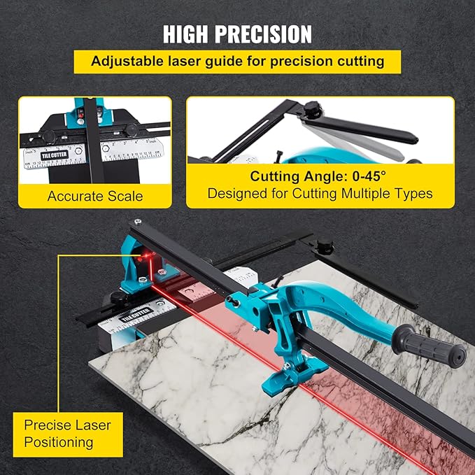 VEVOR Manual Tile Cutter, 24 inch, Porcelain Ceramic Tile Cutter with Tungsten Carbide Cutting Wheel, Infrared Positioning, Anti-Skid Feet, Durable Rails for professional installers or beginners