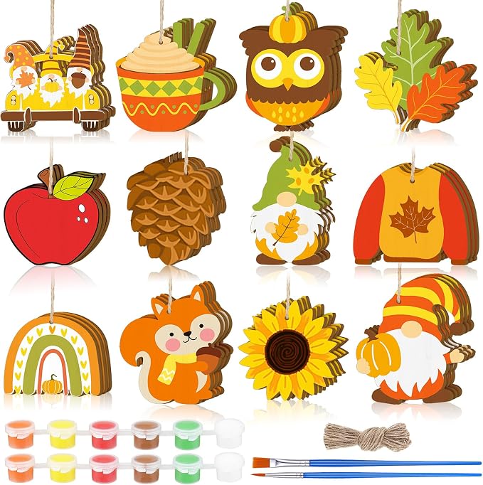 JellyArch 36 Pcs Thanksgiving Fall Wood Crafts Cutouts by JellyArch