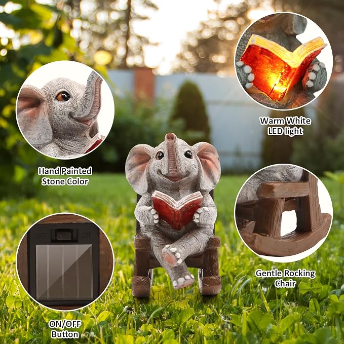FOXMIS Garden Statues Elephant Outdoor Decor Lights, Lucky Miniature Elephant - Image 5