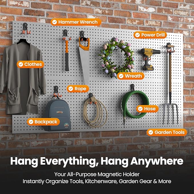 6 Pack Large Magnetic Hooks Heavy Duty Extra Strong Magnetic Garage Hooks Big NdFeB Industrial Magnet Hooks Magnetic Utility Storage Holder Organization with Anti-Slip Coating for Hanging Garden Tool