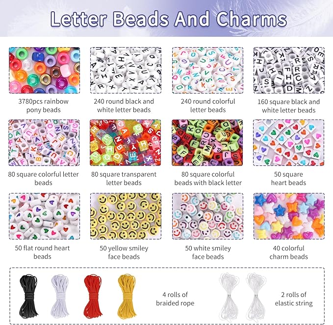 QUEFE 4900pcs Pony Beads Kandi Bracelet Kit, Friendship Bracelet Making Kit - Image 4