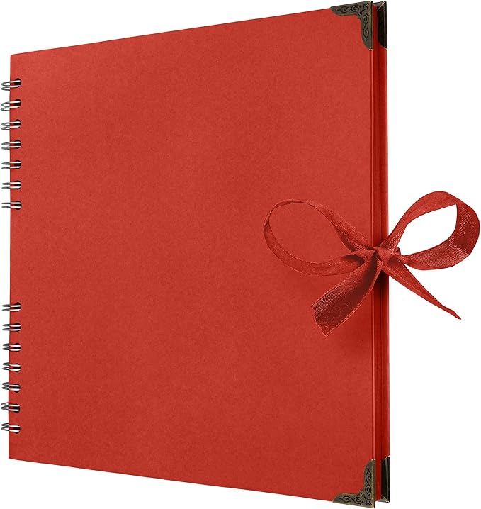 Bstorify 10 x 10 Inches Scrapbook Album 70 Pages Red Thick Kraft Paper Corner by Bstorify