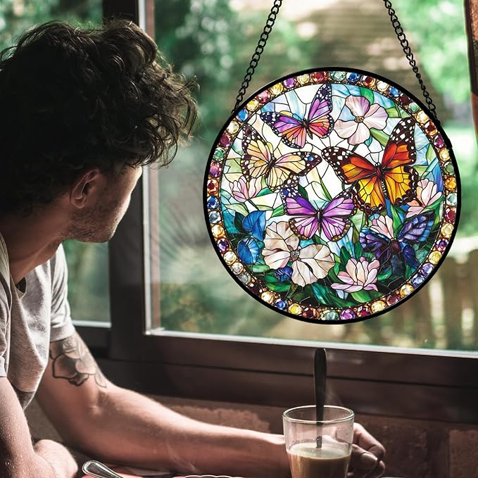 DASTOLL Stained Glass Window Hanging, Colorful Butterfly Suncatcher - Image 4