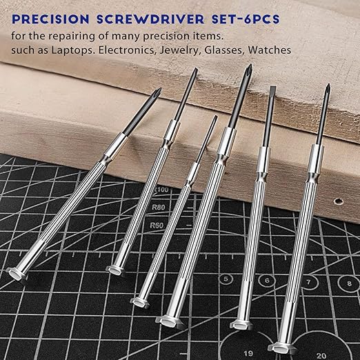 NINDEJIN 6PCS Precision Screwdriver Set, Flathead & Phillips Screw Repair Kit for Electronics & Small Items – Laptops, Watches, Phones, Computers, Doorbells, Toys, Glasses