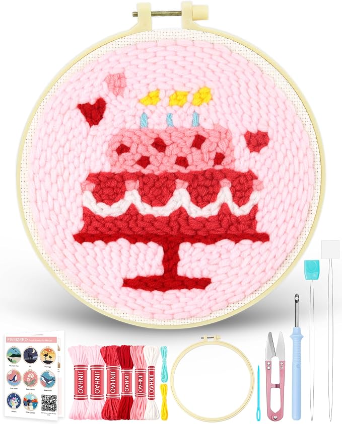 FIVEIZERO Punch Needle Kit for Beginners, Birthday Cake Punch Embroidery Kit by FIVEIZERO
