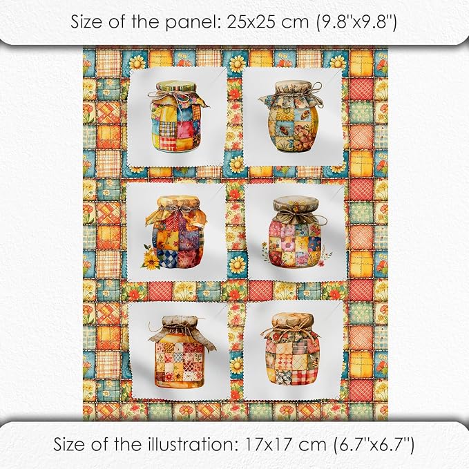 Patchwork Honey Jar Cotton Fabric Panel – 6 Designs + Bonus Sheet 29.5×19.6 inch - Image 6