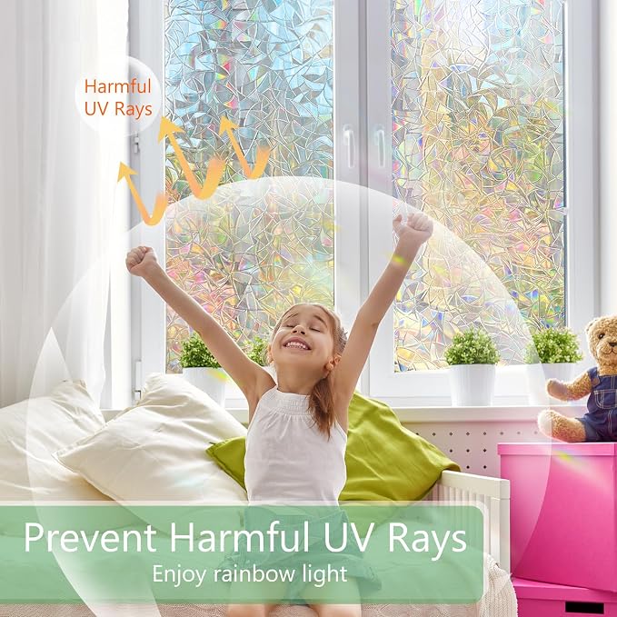 HIDBEA Window Privacy Film Static Clings, Rainbow Window Film, 3D Decals - Image 3