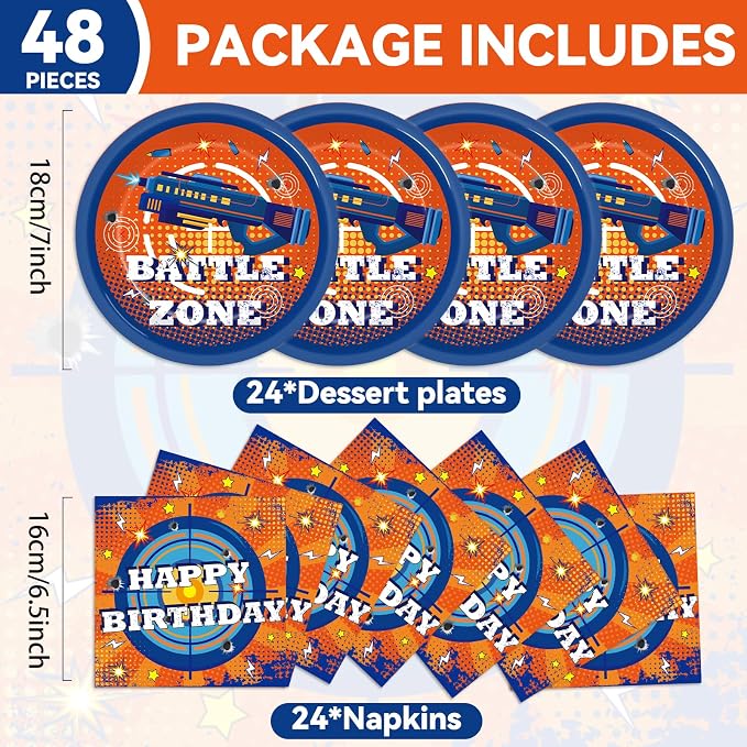 48Pcs Dart War Paper Plates and Napkins Dart War Party Decorations Blue and - Image 2