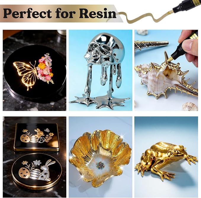 LET'S RESIN 6Pcs Mirror Chrome Markers, 3 Sizes Shiny Chrome Paint Pen - Image 8