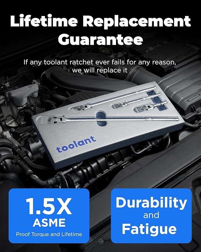 toolant 4Pcs Flex Head Ratchet Set, 1/4“&3/8"&1/2" Drive Gear Wrench Compact Head Ratchet Wrenches, 90-Tooth Gear, 180° Flex, 11 Positions, Longer Handle, 1.5X ASME Durability