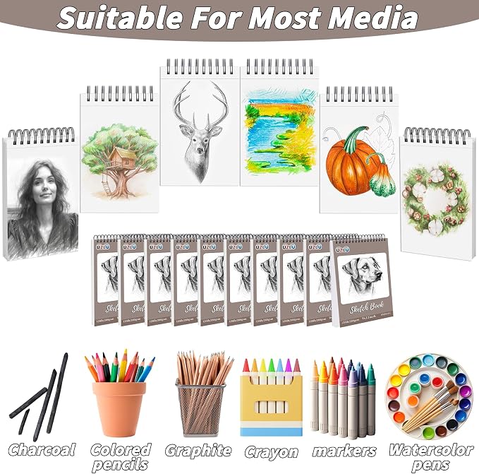 10 Pack 400 Sheets Heavyweight Sketchbook 9 x 12 in 200GSM Very Thick Mixed - Image 4