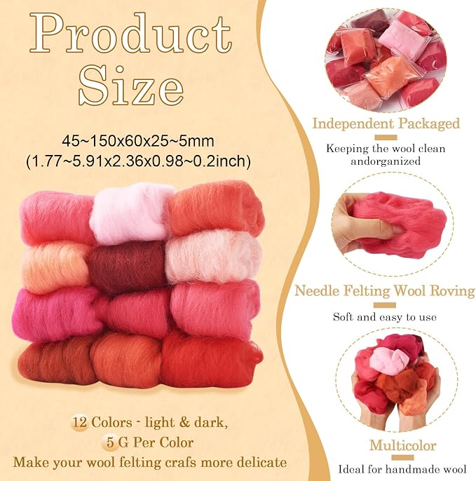 FASHEWELRY 1.94 oz Red Wool Roving - Image 2