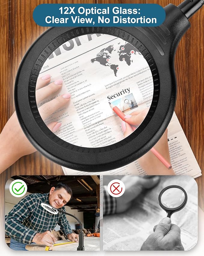 12X Magnifying Glass with Light and Stand, Real Glass, LED 5 Color Modes - Image 5
