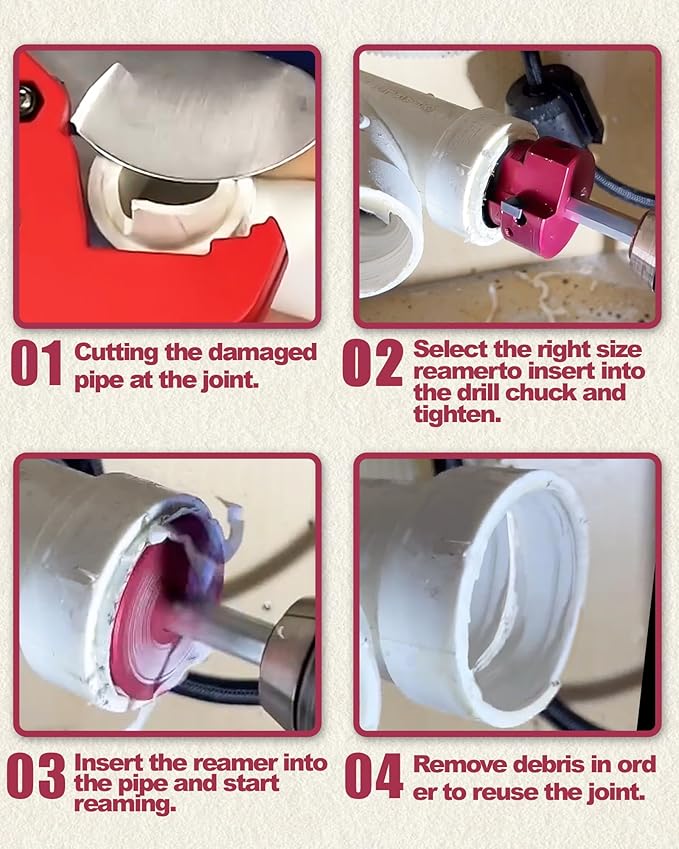 8 Pcs PVC Pipe Reamer Kit With 1/2 inch, 3/4 inch, 1 inch, 1-1/4inch, 1-1/2inch, 2inch, 3inch, 4inch, 2 Carbide Inserts, Aluminum PVC Fitting Saver, Plumbing tools for SCH40