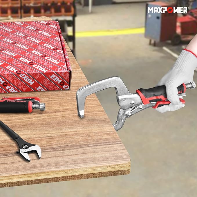 MAXPOWER 11-inch Locking C Clamp Set, 2 Pack Heavy Duty Locking Pliers with Regular Tip for Welding and Woodworking