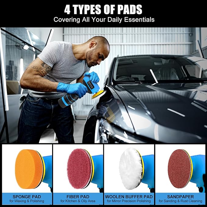 Cordless Sander, 3" Palm Sander with 2Pcs 16.8V 3.0Ah Batteries, 3500RPM Mini Polisher, 30 Accessories Sander Tool for Sanding/Polishing/Waxing/Cleaning