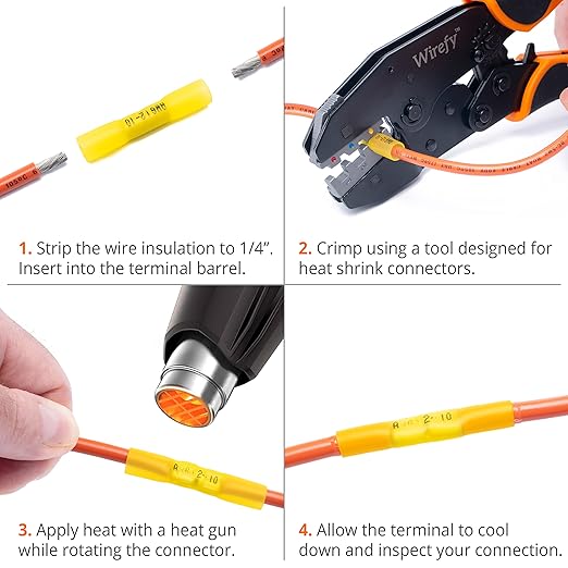 Wirefy 50 PCS Heat Shrink Butt Connectors Yellow 12-10 AWG - Marine Grade Butt Connectors - Wire Butt Splice Connectors - Electrical Waterproof Heat Shrink Butts