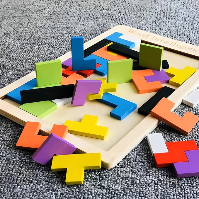4 Pack Wooden Blocks Puzzles | Russian Blocks, Hexagon Puzzles, Tangrams Puzzles - Image 2
