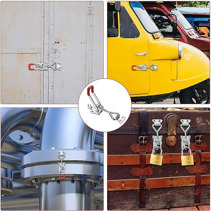 2Pack Stainless Steel 304 Adjustable Toggle Clamp Catch Clasp With Lock Hole, Heavy Duty Quick Release Clamp Anti-Slip Push Pull Toggle Clamp w/Free Screws (Model: 4001 with Lock Hole-S)