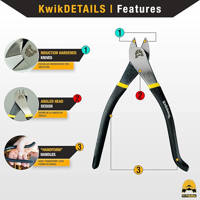 KwikSafety - Charlotte, NC - PINZA Ironworker Pliers Heavy Duty Diagonal Cutting Pliers Angled Head Steel Rebar Cut Aluminum Bi-Material Tempered Handles & Short Beveled Jaws Lineman Plier