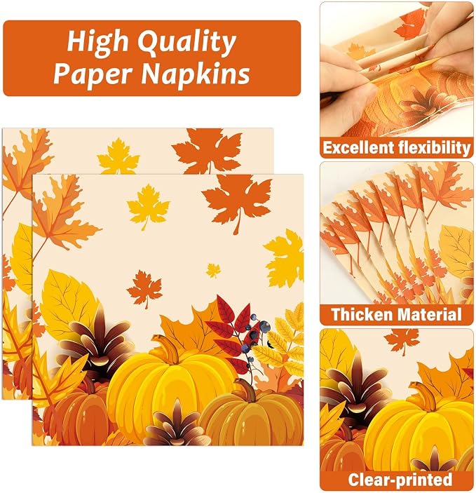 50 Guests Thanksgiving Fall Plates and Napkins Party Supplies Autumn Leaves - Image 3