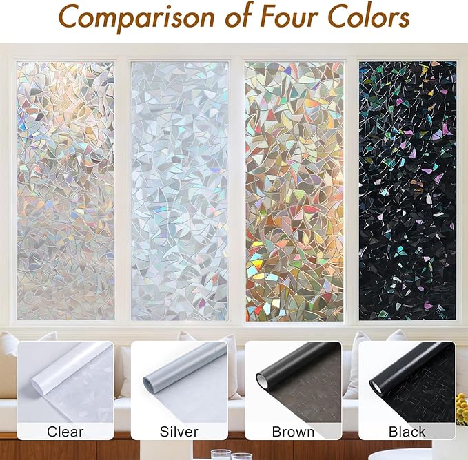 Haton Window Privacy Film, Stained Glass Rainbow Film Decorative Window Clings - Image 3