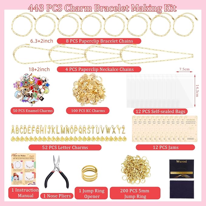 Wurosi 443 Pcs Gold Charm Bracelet Necklace Making Kit - Image 2
