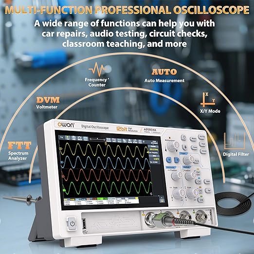Digital Oscilloscope ADS804A 70 MHz Bandwidth OWON 4 Channel Oscilloscope with 12bits Vertical Resolution and 700,000 Wfms/s Waveform Capture Rate Oscillograph