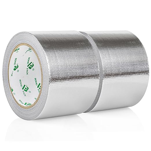 BOMEI PACK Adhesive Aluminum Foil Heat Shield Tape 2 Pack Barrier Fiberglass Thermal Insulation Reflective Material High Temp Protection (3 inch)