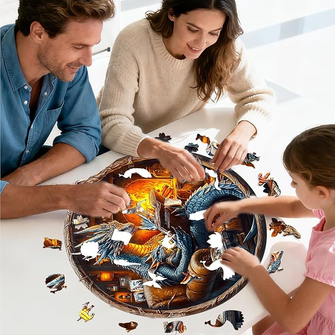 KAAYEE Wooden Puzzles for Adults, 3D Visual Effect Dragon Family Night Reading - Image 4