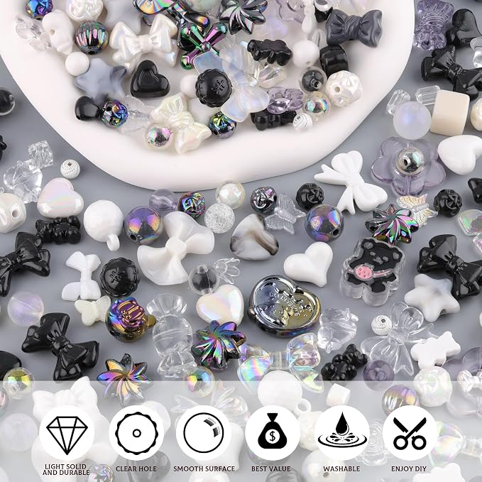 200-260PCS TINKRSTUFF Assorted Black Acrylic Beads - Image 4