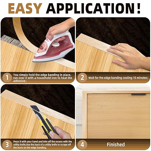 GSCIT Club Birch Edge Banding, 3/4 inch x 250ft roll of Wood Veneer Edge Banding Pre-glued Flexible, Wood Tape Banding for Cabinet Repair