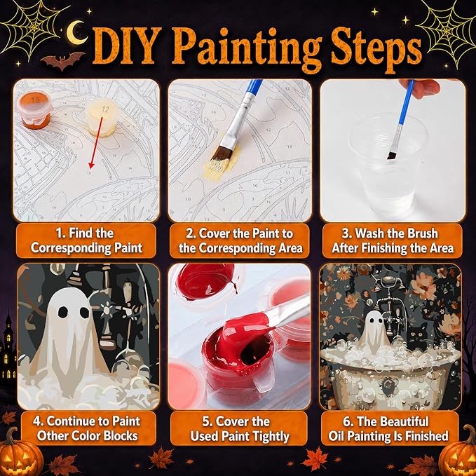 Mandun 3 Pack Halloween Paint by Numbers Kit - Image 8