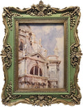 5x7 Vintage Picture Frame, Antique Green and Gold Ornate Photo Frame by BILXIM