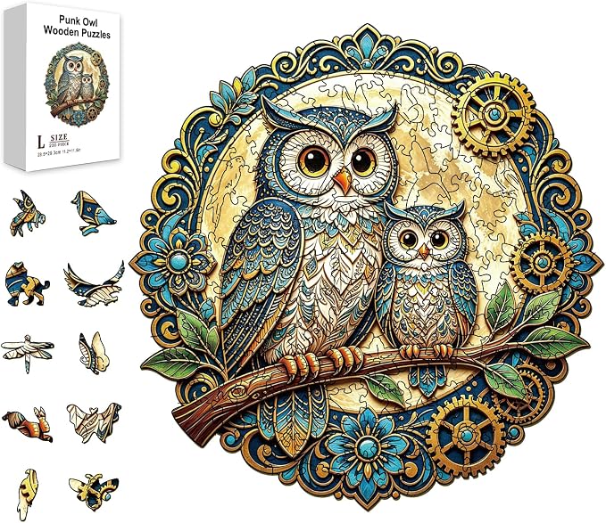 200pcs Wooden Puzzles for Adults Unique Animal Shaped Pieces Boho Mandala Owl by Unknown