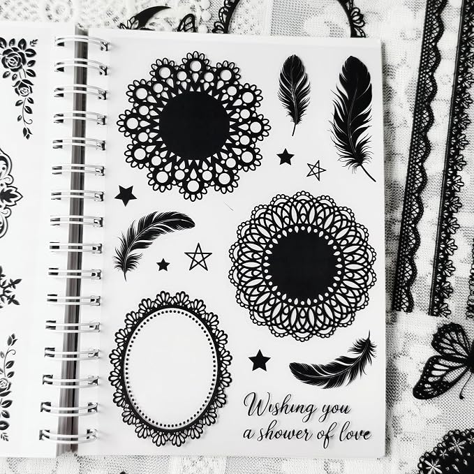 130 Pcs Vintage Black White Lace Scrapbook Stickers - Image 6