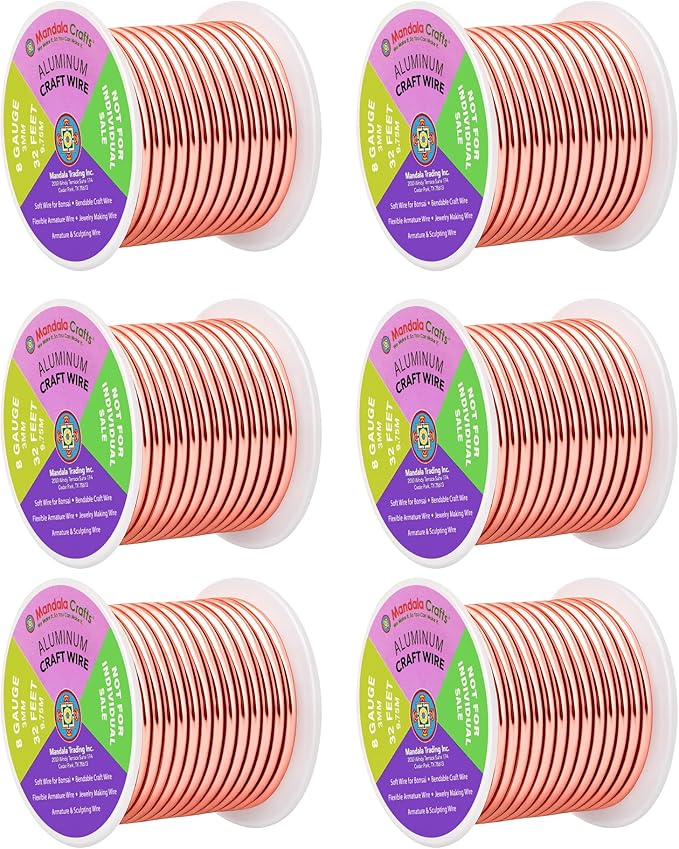 Mandala Crafts 8 Gauge Rose Gold Tone Combo Anodized Aluminum Craft Wire | 120 by MandalaCrafts