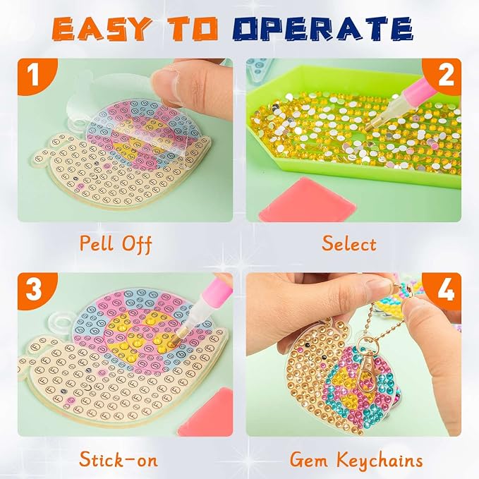 FFNIU Diamond Art for Kids, 15 Pack Diamond Art Painting Keychains, DIY Gem 5D - Image 5