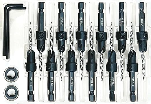 FTG USA 12 Pc #6 (9/64") Countersink Drill Bit Set for Wood with Tapered Drill Bit