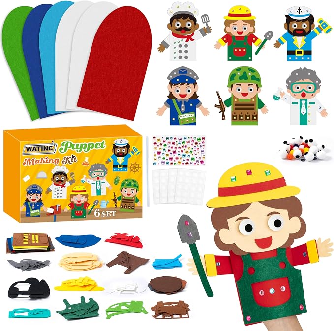 WATINC 6Pcs Hand Puppet Making Kit, Art Craft Felt Sock Puppet Toys, Creative by WATINC