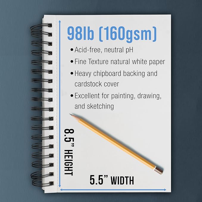 U.S. Art Supply 5.5"x8.5" Mixed Media Sketchbook, 2 Pack, 98 lb - Image 3