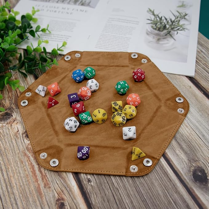 SIQUK 6 Pieces Dice Tray Hexagon Dice Rolling Holder Folding PU Leather Dice - Image 4