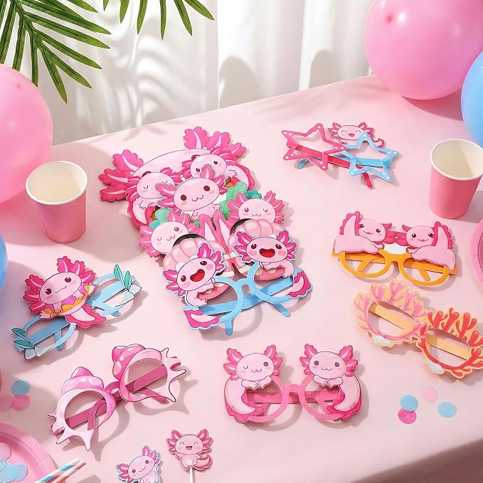 Pajean 36 Pcs Axolotl Birthday Decorations Eyeglasses Pink Axolotl Themed Paper - Image 4