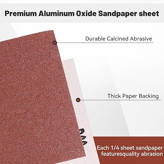 1/4 Sandpaper Sheet,4-1/2"*5-1/2" Assorted 60-80-120,50PACK