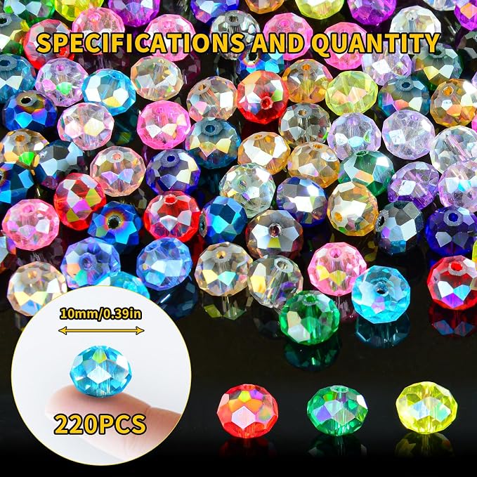 220Pcs Colors Random 10mm Crystal Glass Beads - Image 2