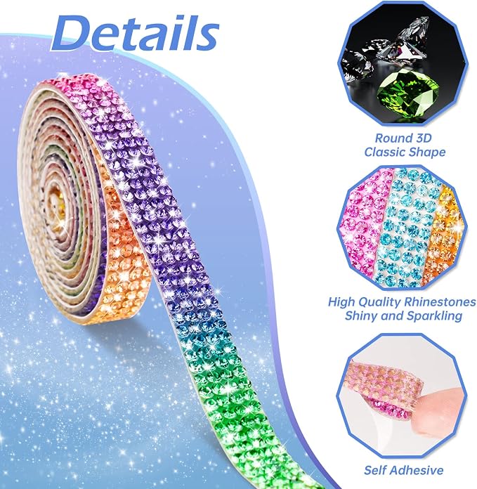 NiArt Self Adhesive Crystal Rhinestone Diamond Ribbon 6 Rolls, 0.9cm Wide Total - Image 4