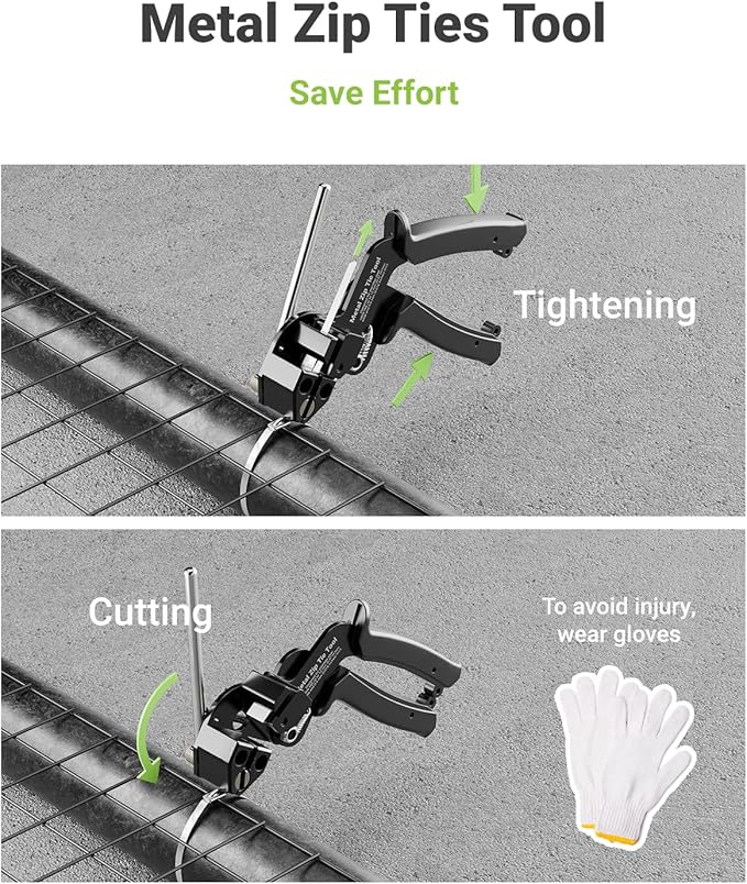Metal Zip Tie Tool, Heavy Duty Zip Tie Cutter, Fasten and Cut Stainless Steel Cable Ties, for Outdoor Chain Link Fence Ties, Exhaust Pipe and Cables, Black